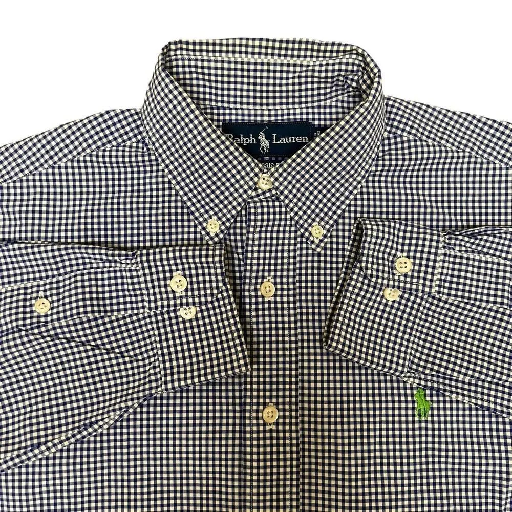 Polo Ralph‎ Lauren Shirt Mens 15 32 33 Blue Gingham Check Long Sleeve